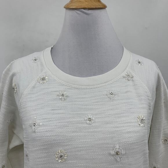J Crew Sweatshirt Womens S Small Beaded Sequins Applique Crew Stretch Pullover - Picture 4 of 13